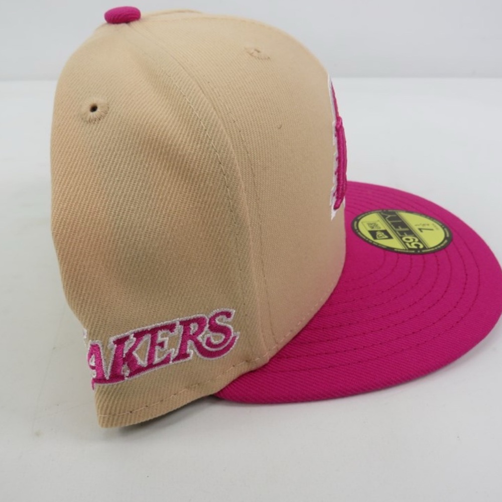 NBA New Era 59Fifty Fitted Cap Lakers Pink & Beige Men's 7 1/2 - Picture 2 of 8